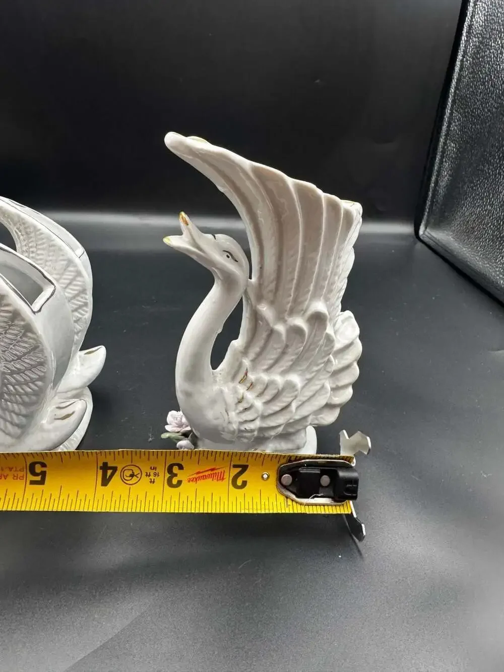 Vintage Porcelain Swan Bud Vases Set of 2 - 6